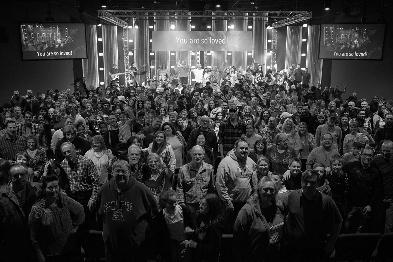 Crowd looking at camera